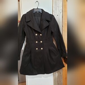 Peacoat Black Doublebreasted Pearl Buttons Elegant Flare Bottom,small Fallwinter
